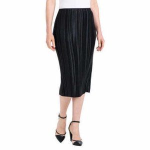 Dalia Pleated Pencil Midi Skirt Womens Medium Black Long Shimmer Pull On Stretch